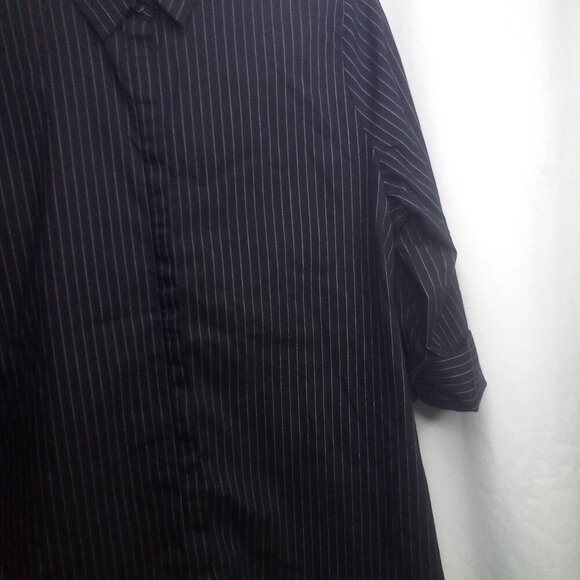 Worthington Blouse Shirt Women L Button Up 3/4 Sleeve Stripe Black White - Picture 11 of 16